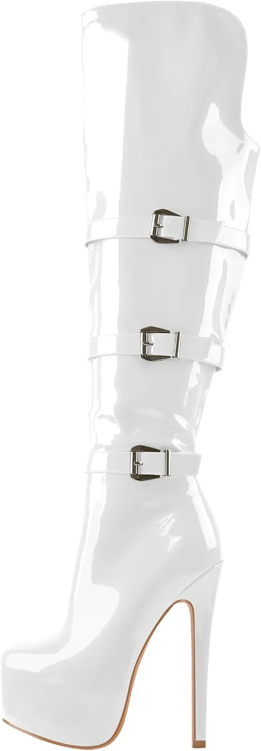 Richealnana Women's Platform Lace Up Side Zipper Over the Knee High Boots