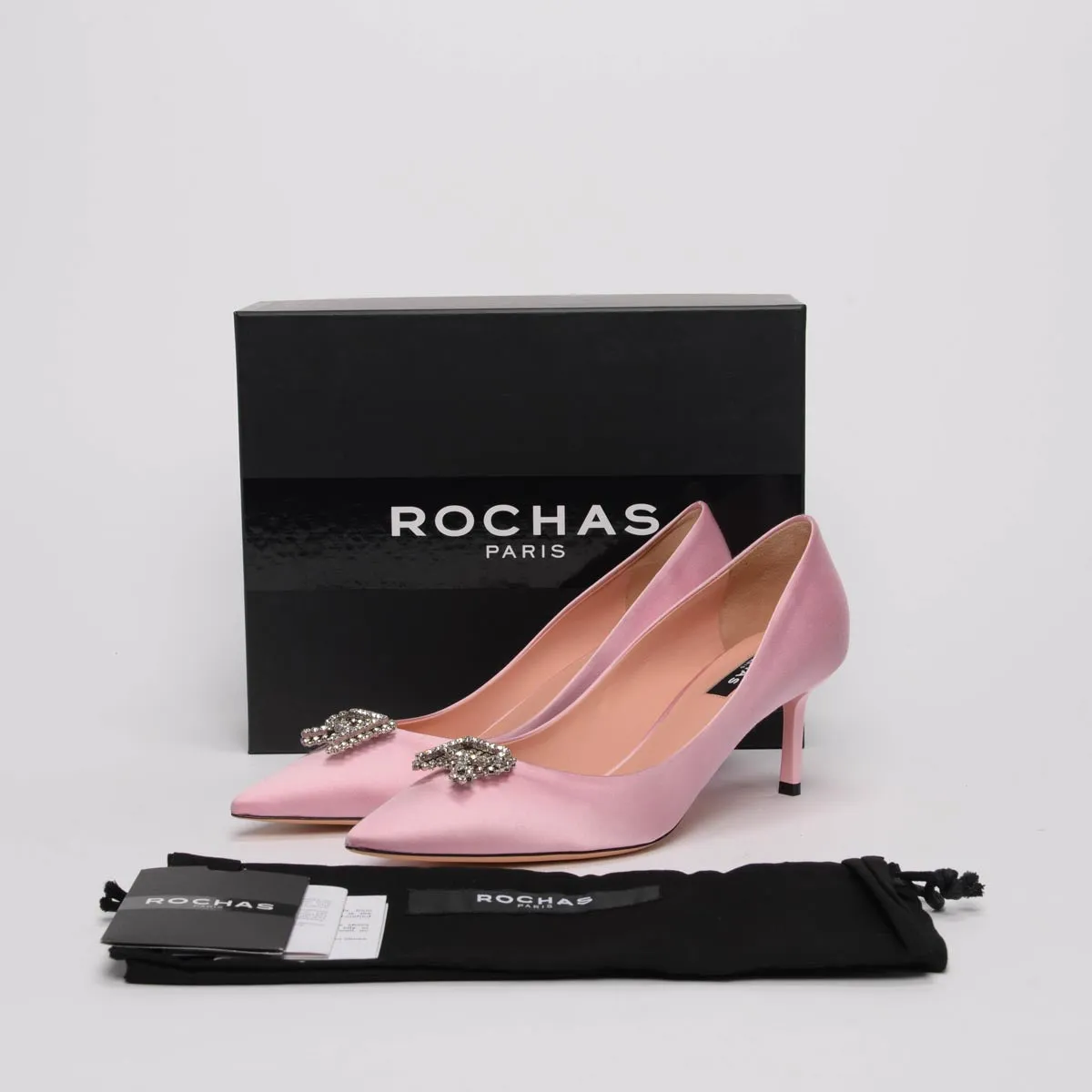 Rochas Pink Satin R-Crystal Pumps 41