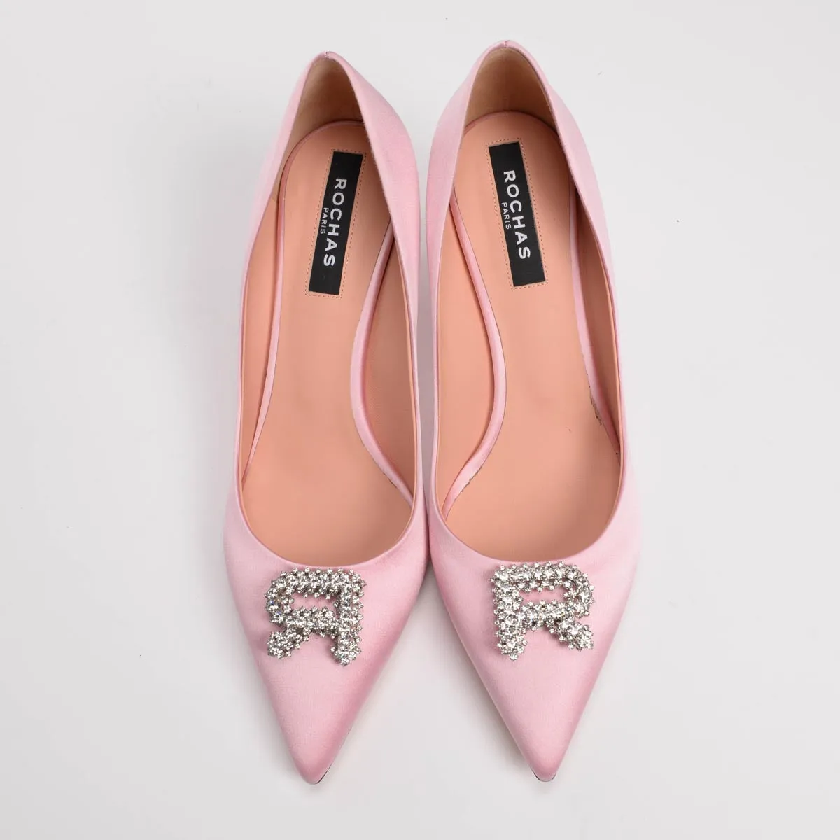 Rochas Pink Satin R-Crystal Pumps 41