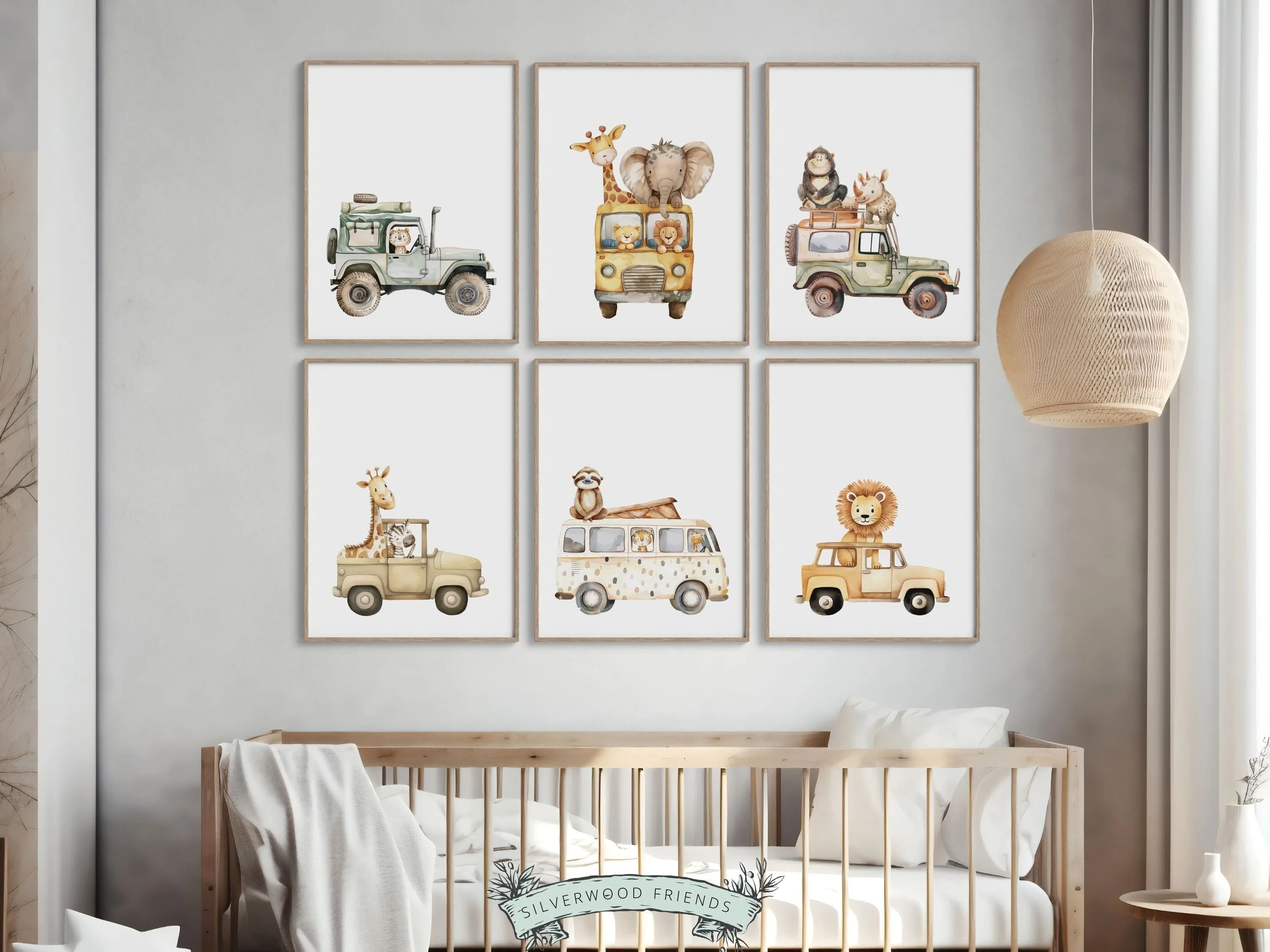 Safari Animals Driving Cars Nursery Prints