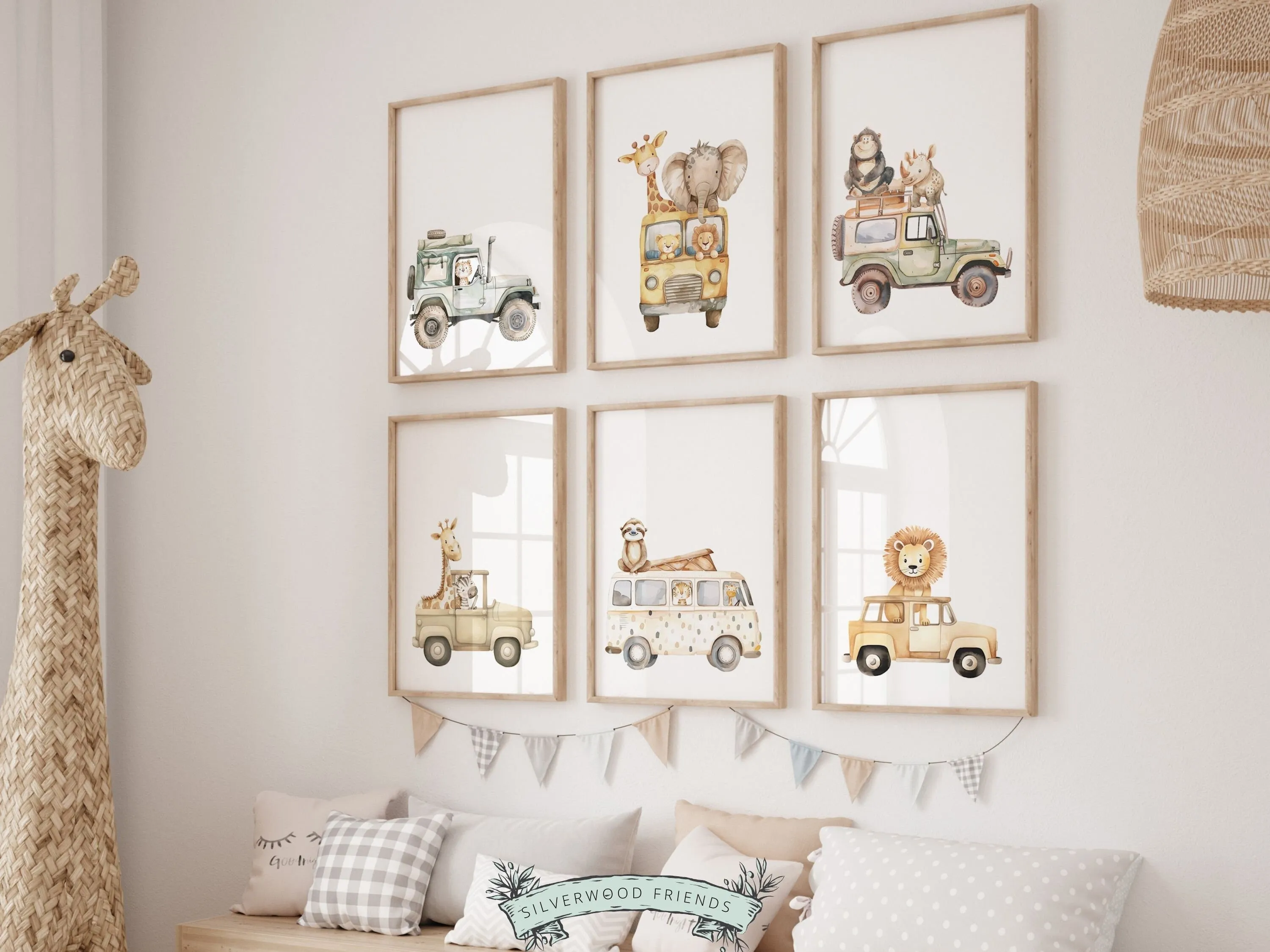 Safari Animals Driving Cars Nursery Prints