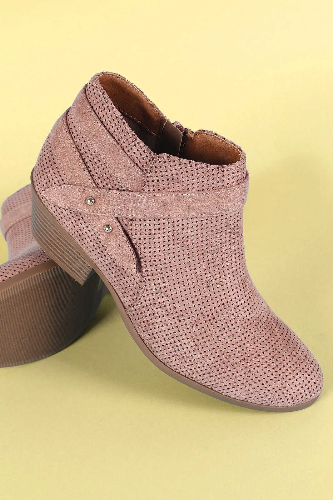 Soda Strappy Perforated Suede Moto Ankle Boots