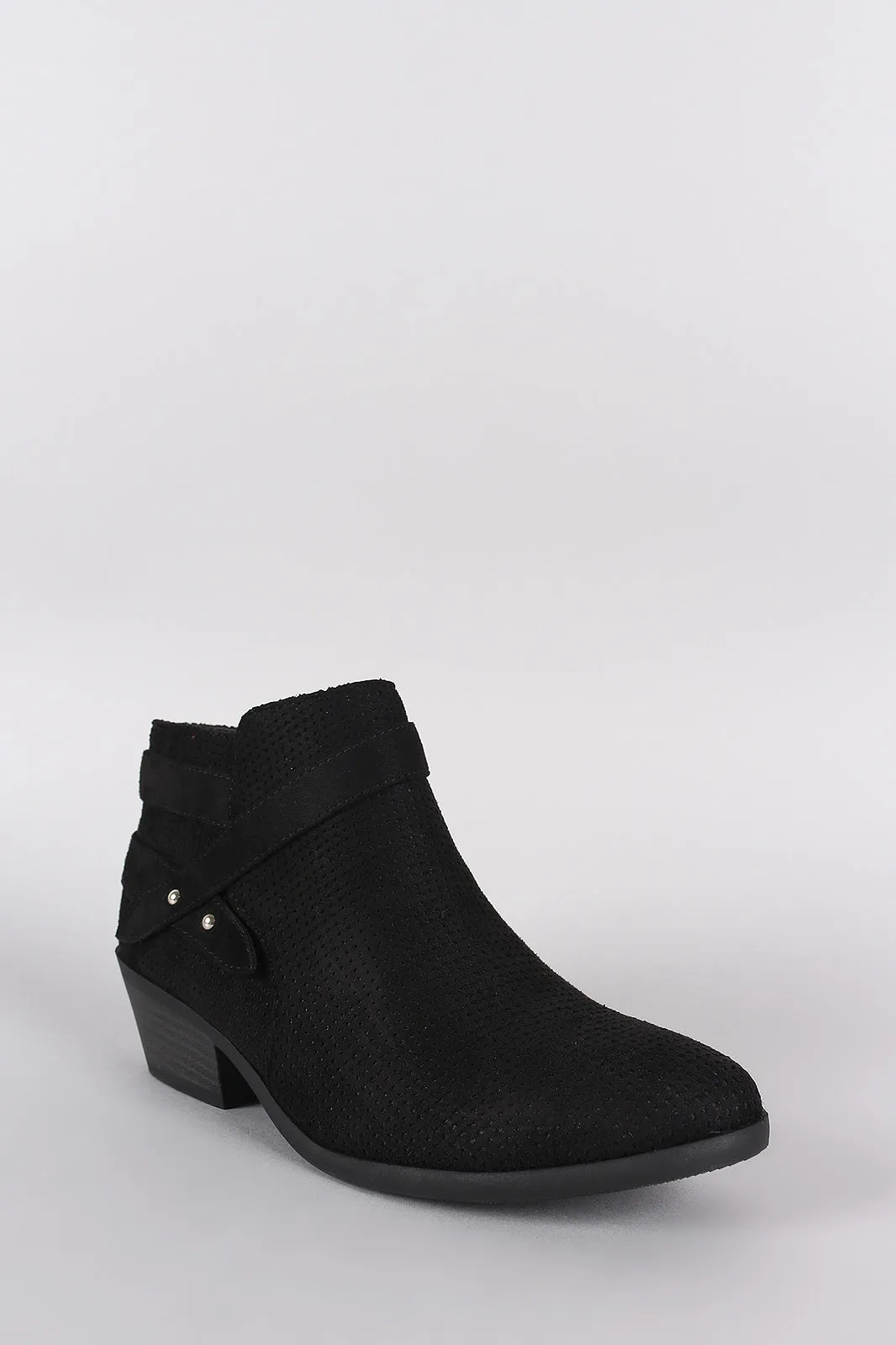 Soda Strappy Perforated Suede Moto Ankle Boots