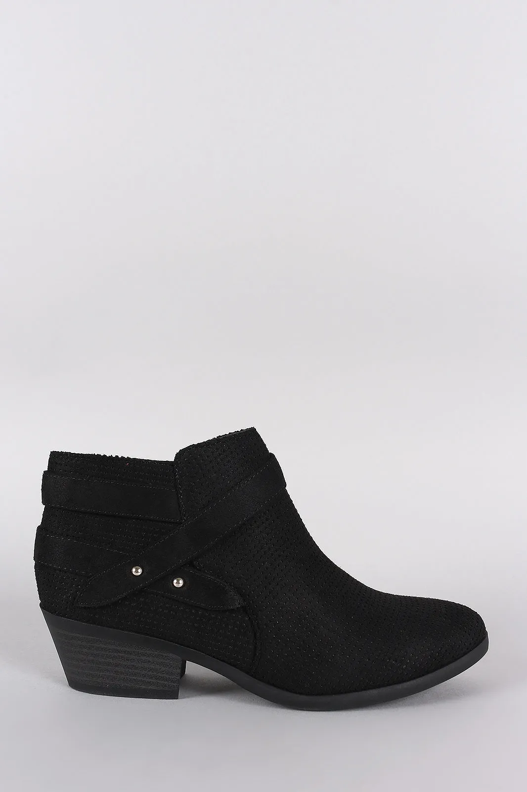 Soda Strappy Perforated Suede Moto Ankle Boots