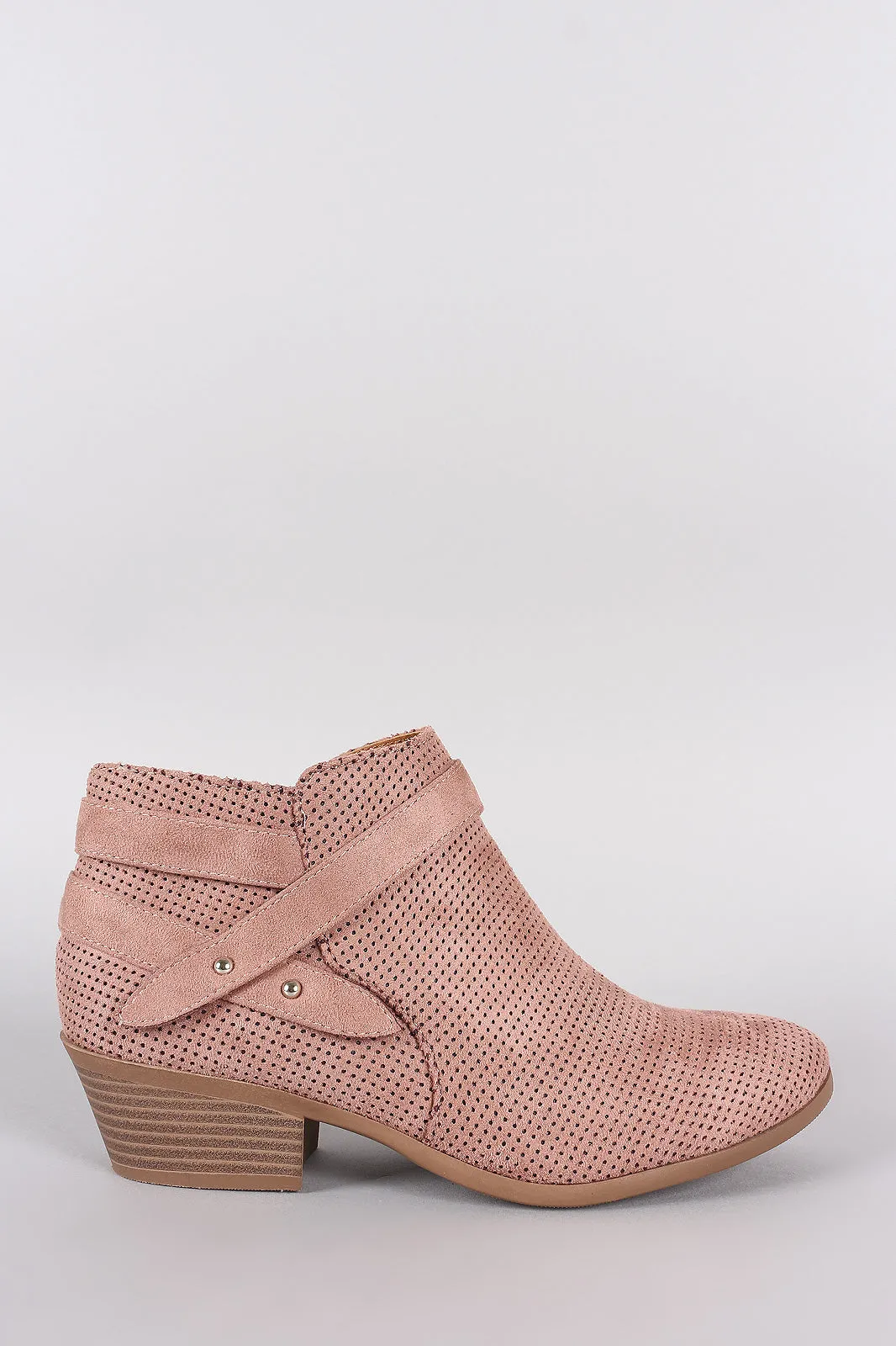 Soda Strappy Perforated Suede Moto Ankle Boots