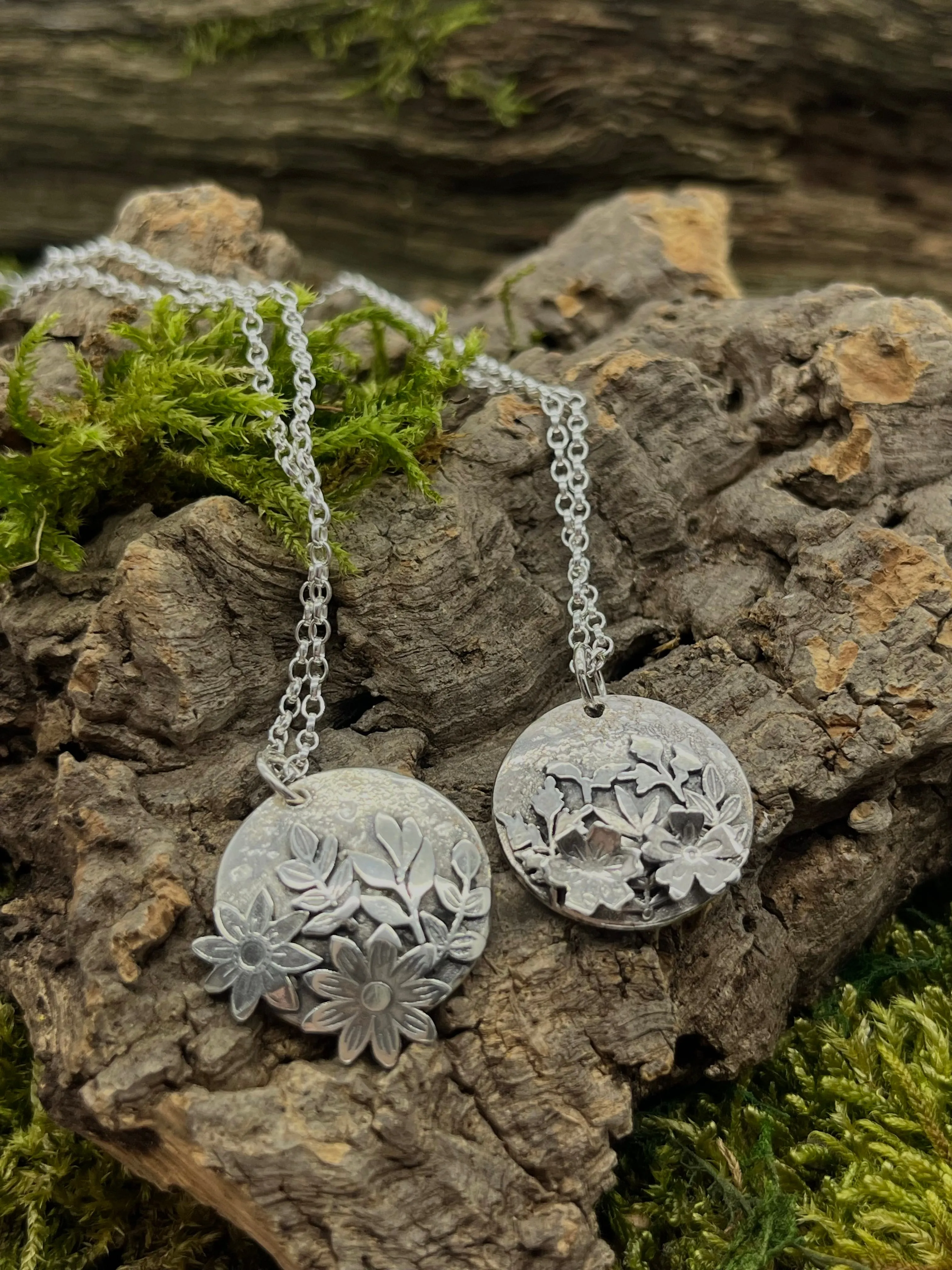 Sterling Silver Flower Moon Pendant