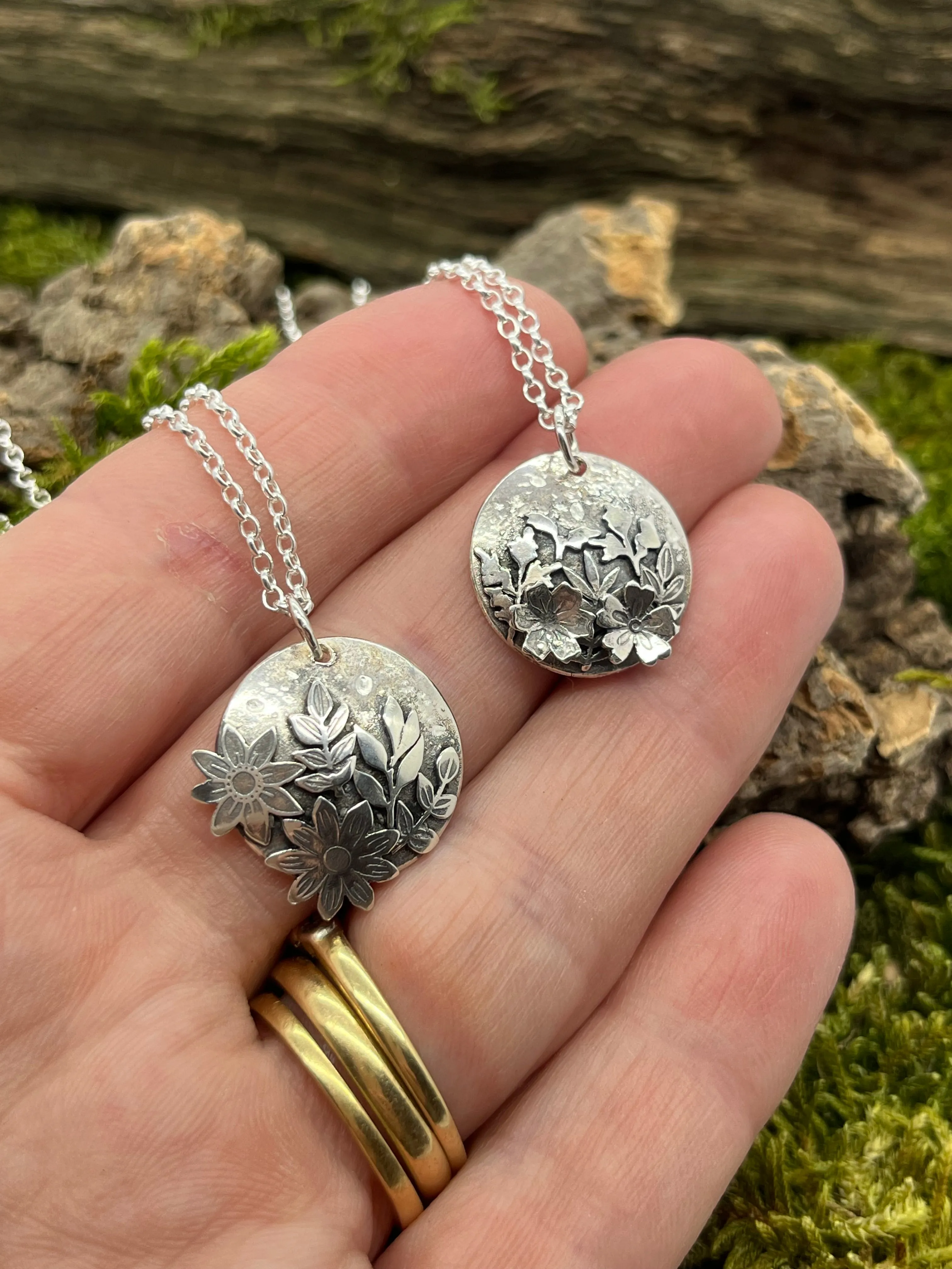 Sterling Silver Flower Moon Pendant