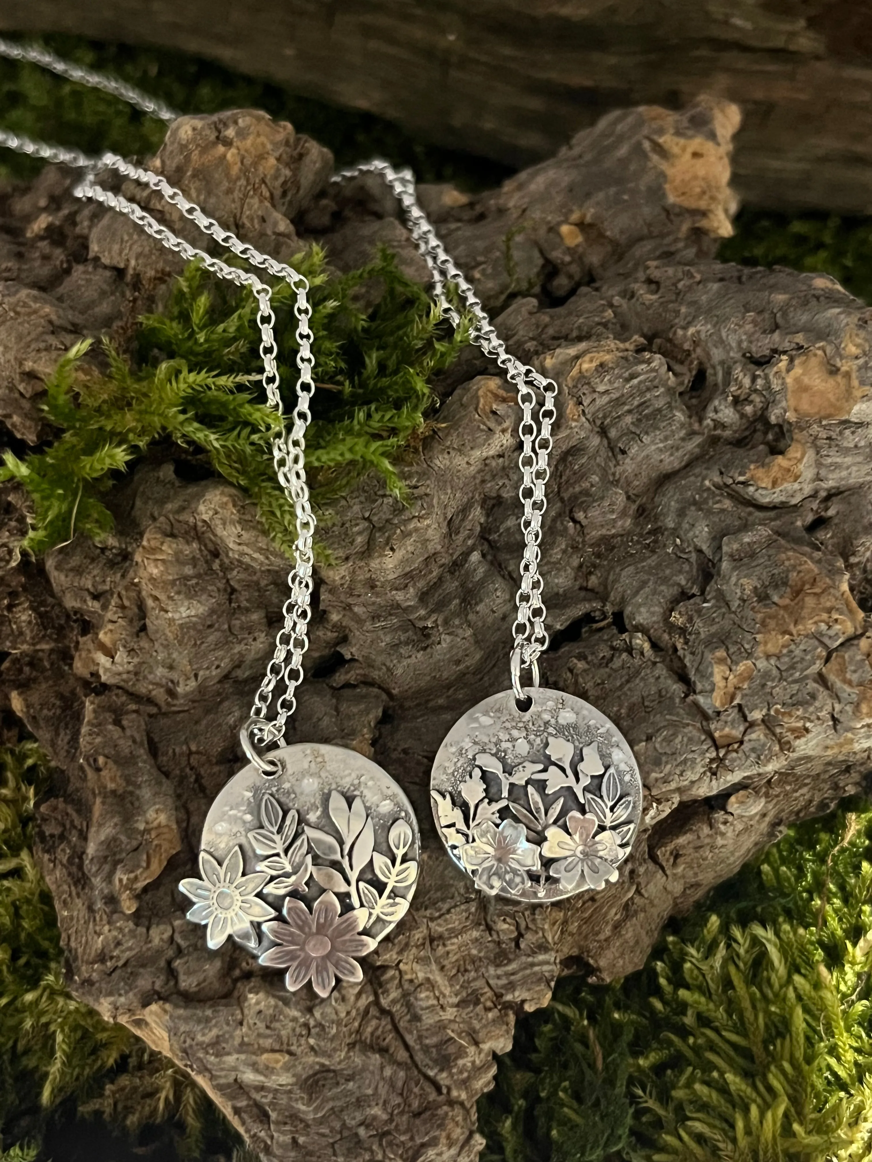 Sterling Silver Flower Moon Pendant