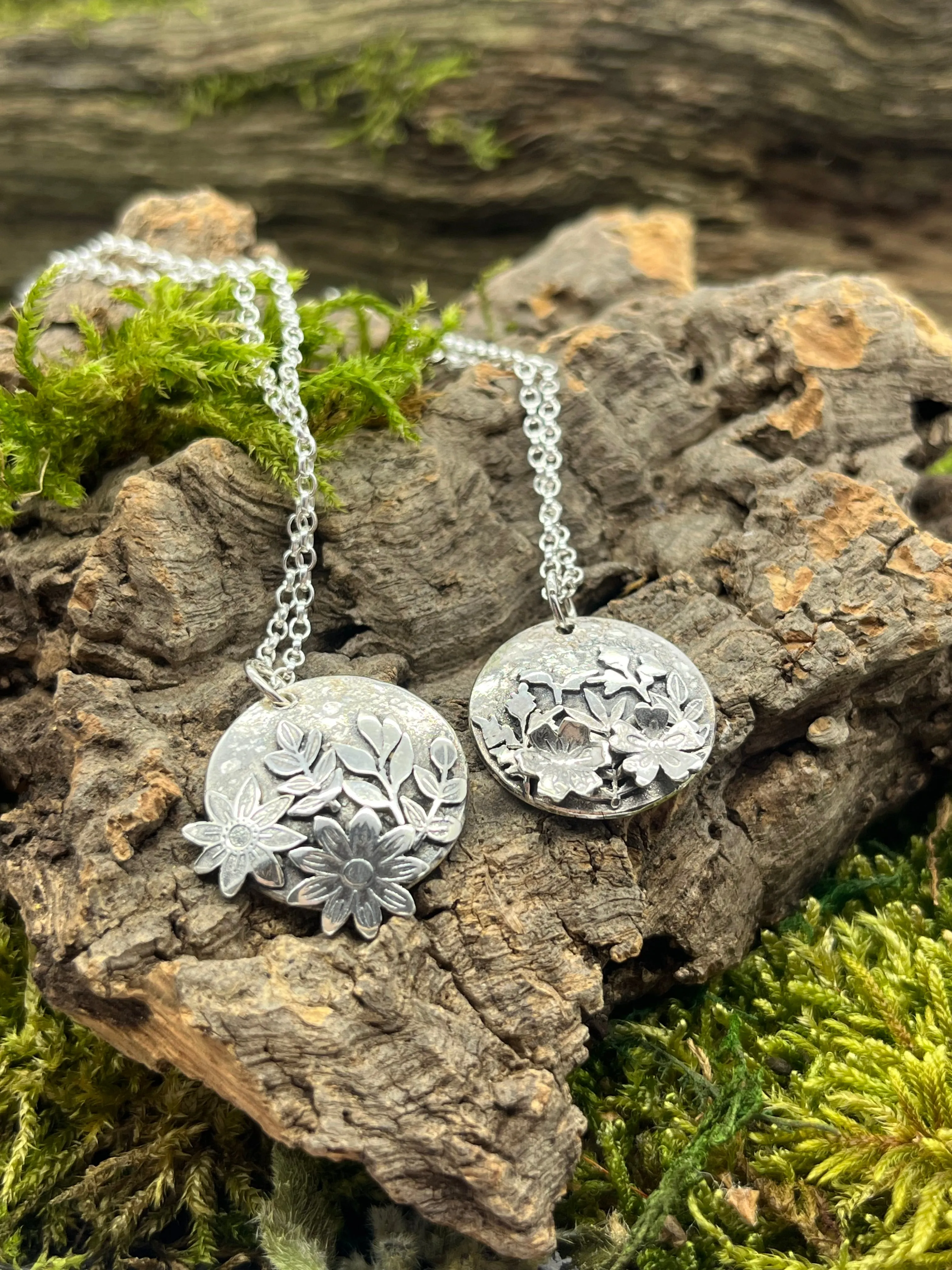 Sterling Silver Flower Moon Pendant