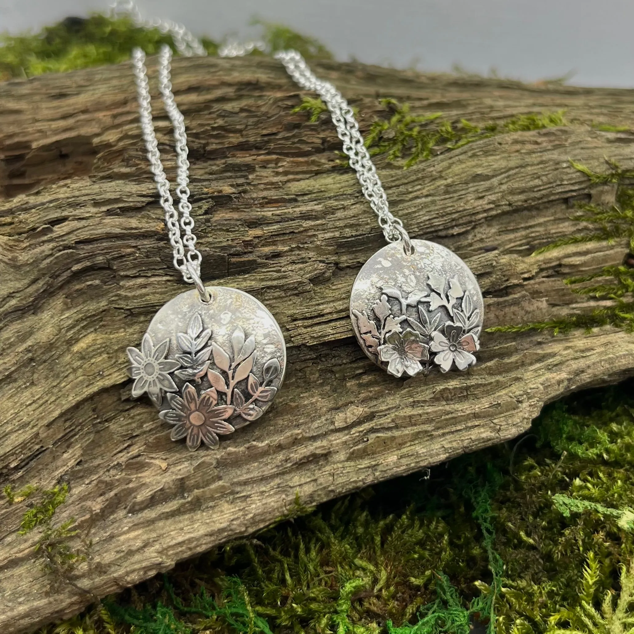 Sterling Silver Flower Moon Pendant