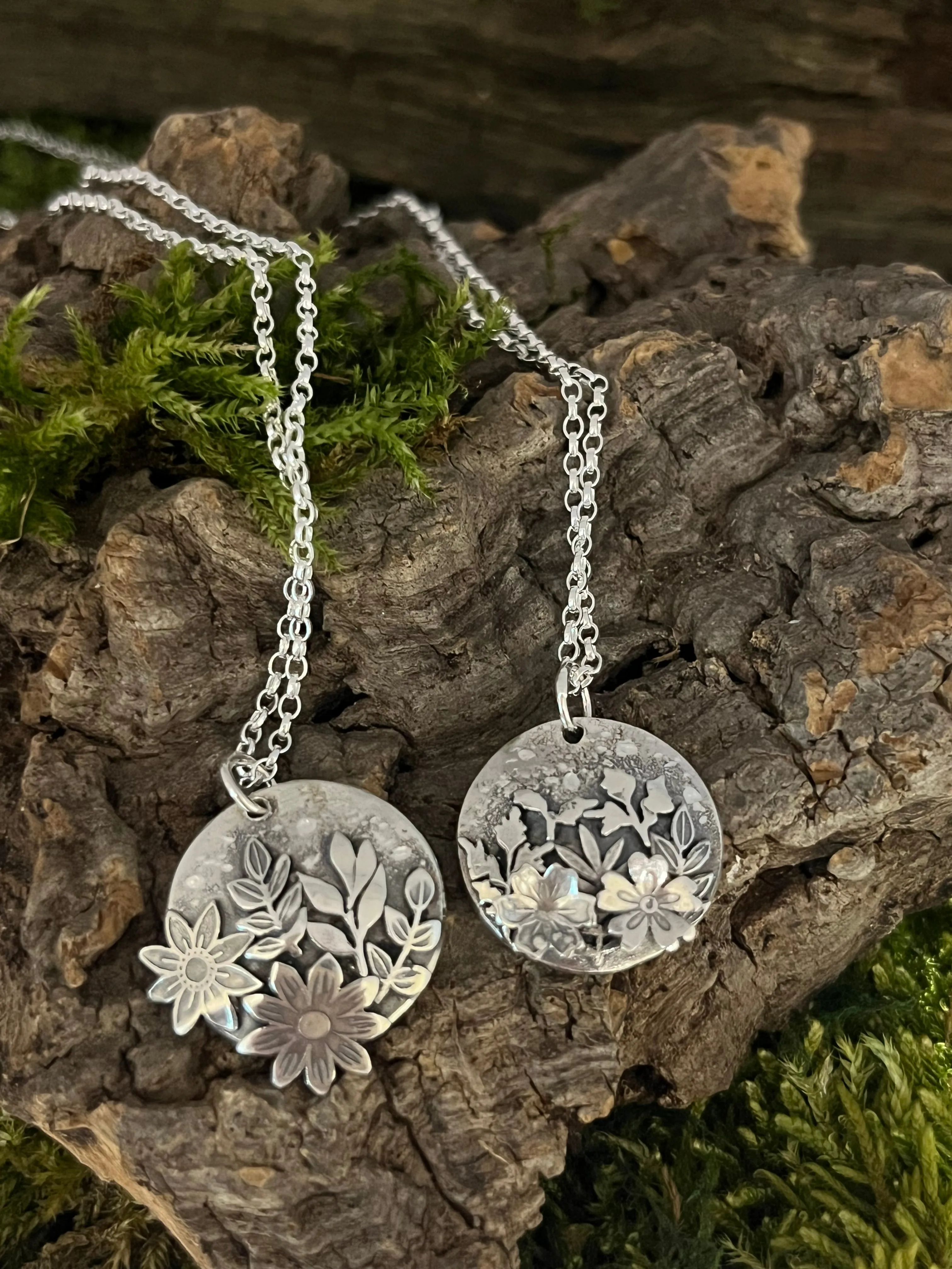 Sterling Silver Flower Moon Pendant