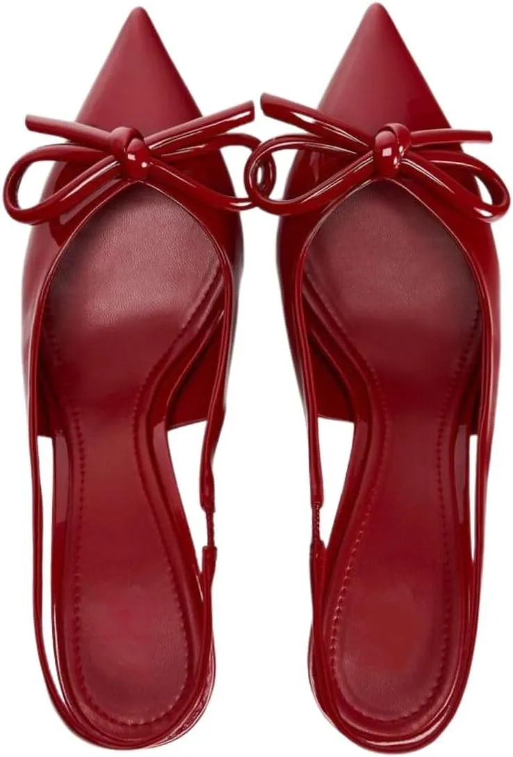 Women Pumps Shoes, Slingback Heels for Women Closed Pointed Toe with Bow, Slip on Backless Stiletto Heels Wedding Dress Shoes