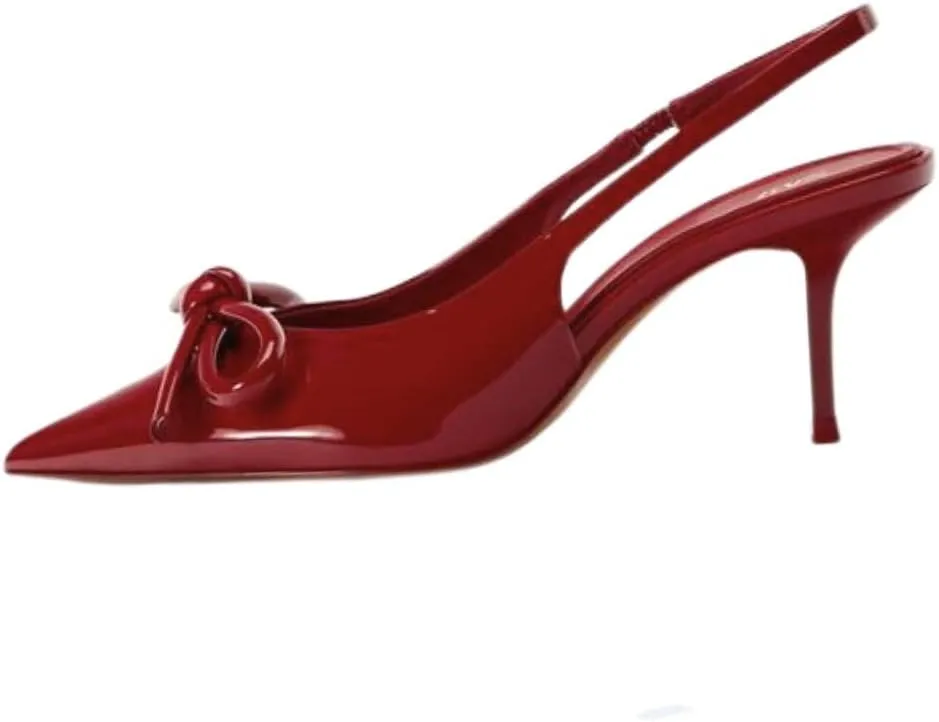 Women Pumps Shoes, Slingback Heels for Women Closed Pointed Toe with Bow, Slip on Backless Stiletto Heels Wedding Dress Shoes