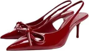Women Pumps Shoes, Slingback Heels for Women Closed Pointed Toe with Bow, Slip on Backless Stiletto Heels Wedding Dress Shoes