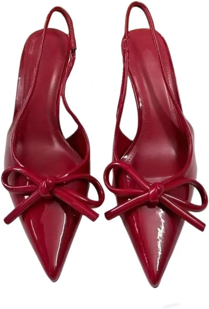 Women Pumps Shoes, Slingback Heels for Women Closed Pointed Toe with Bow, Slip on Backless Stiletto Heels Wedding Dress Shoes