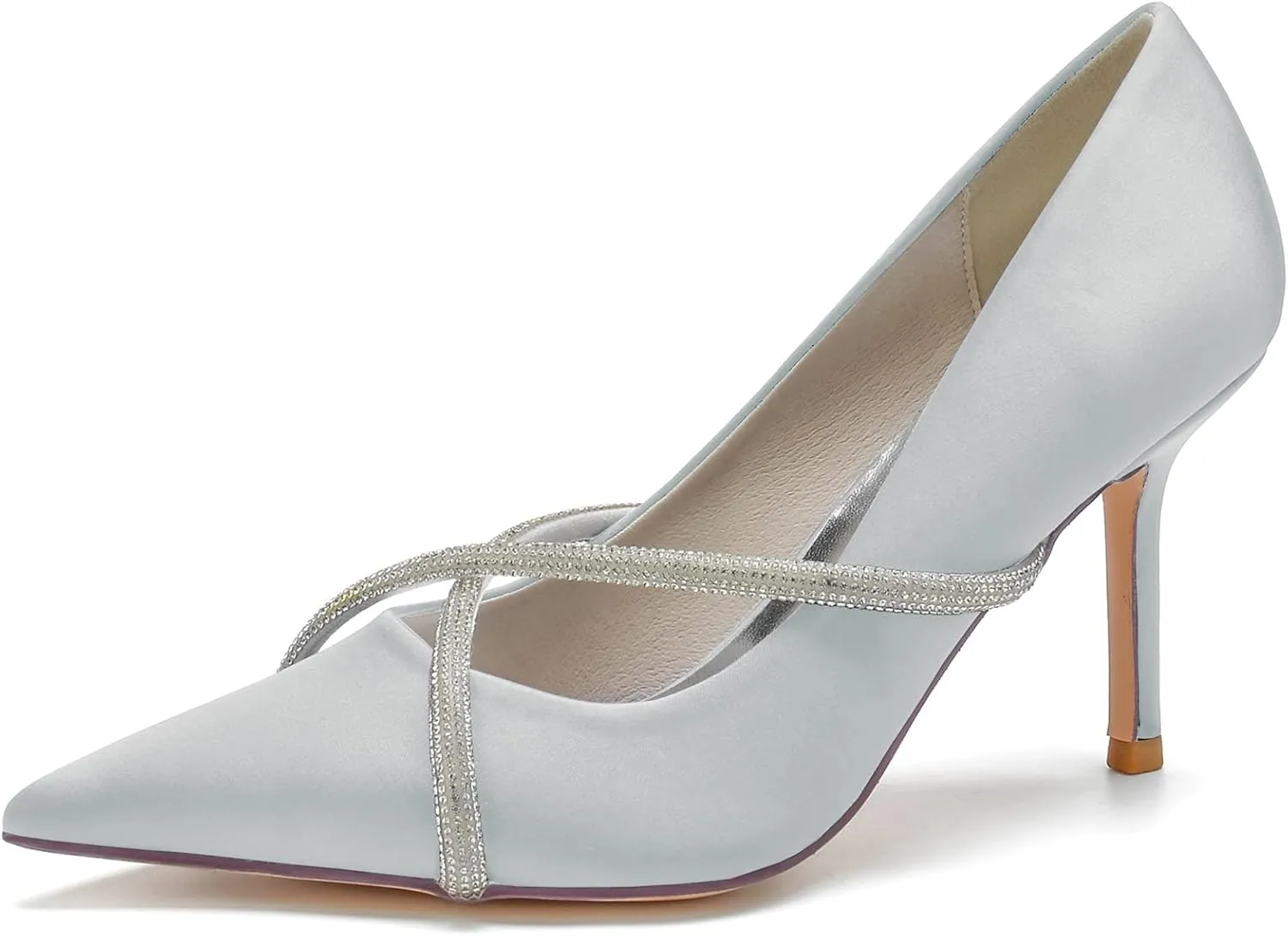Women's Classic Closed Pointed Toe Stiletto High Heels Pumps Shoes for Party Evening Wedding,Silver,7