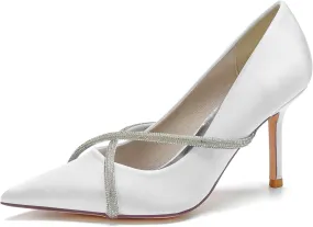 Women's Classic Closed Pointed Toe Stiletto High Heels Pumps Shoes for Party Evening Wedding,White,9