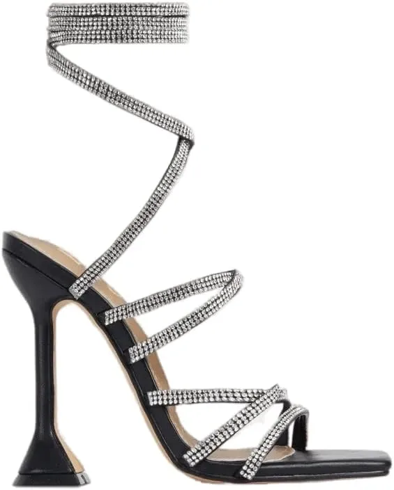 Women's Open Toe High Heel Rhinestone Lace Up Sandals