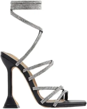 Women's Open Toe High Heel Rhinestone Lace Up Sandals