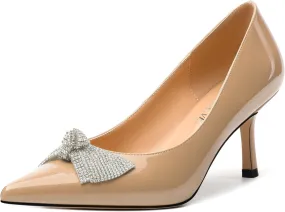 Women's Pumps,Pointed Closed Toe High Heels for Women,Rhinestone Bow Stiletto Pumps Wedding Party Dress Shoes