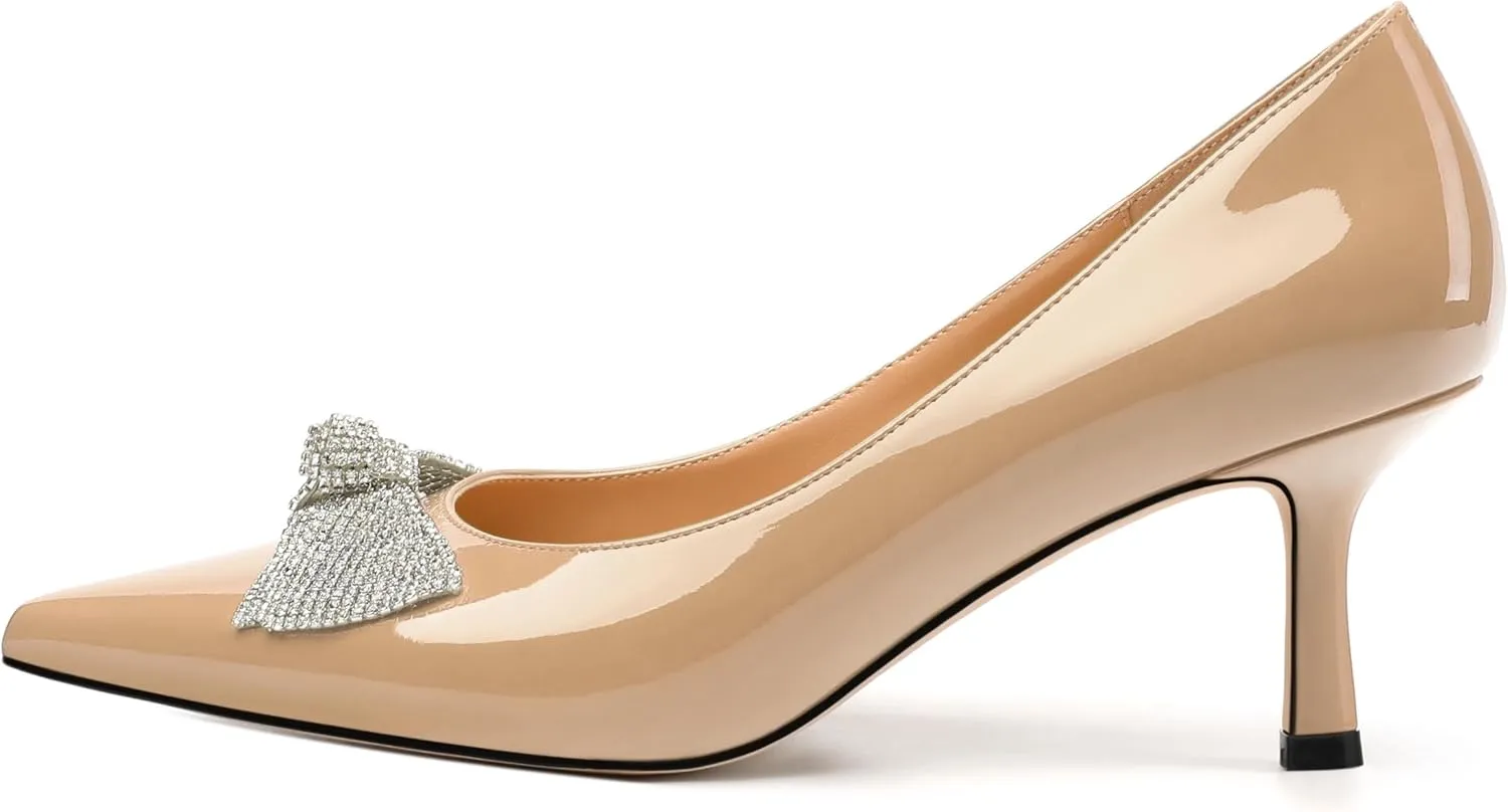 Women's Pumps,Pointed Closed Toe High Heels for Women,Rhinestone Bow Stiletto Pumps Wedding Party Dress Shoes