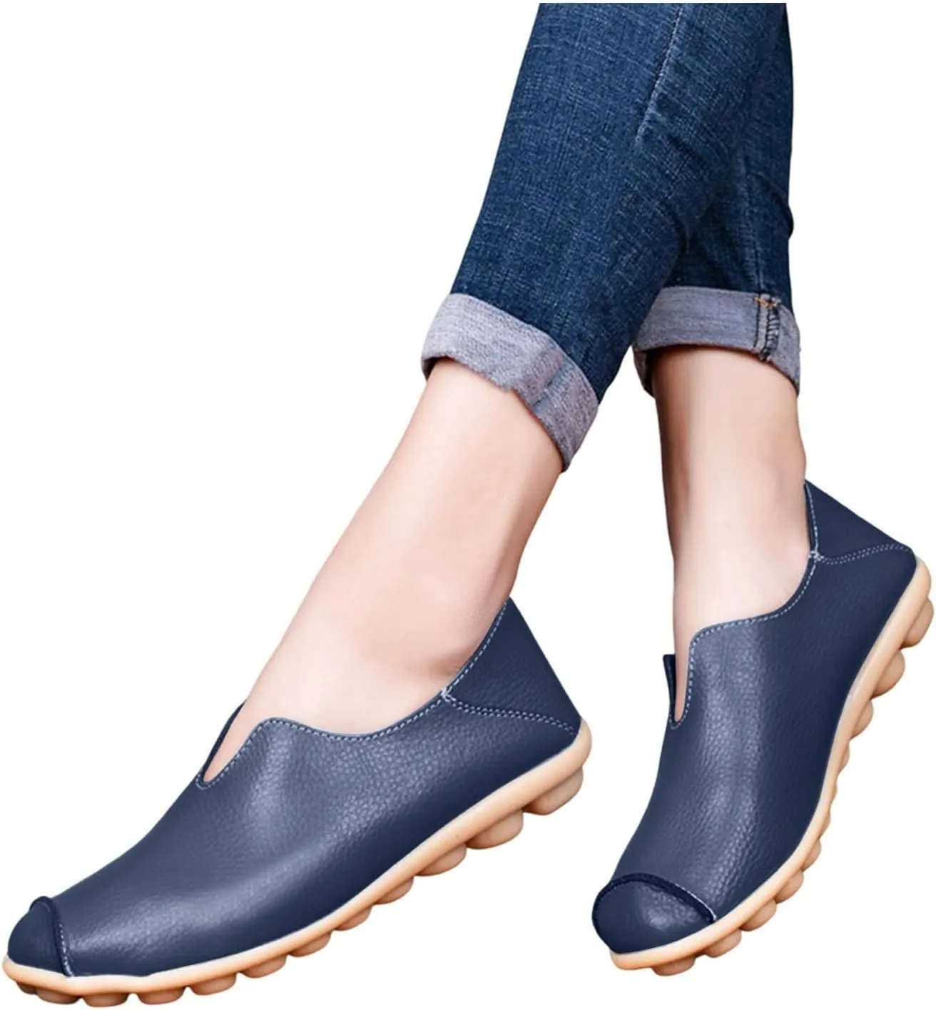 Women's Slip-On Loafers Lug Sole Non Slip Shoes Soft Lightweight Walking Driving Shoes Versatile Heeled Casual