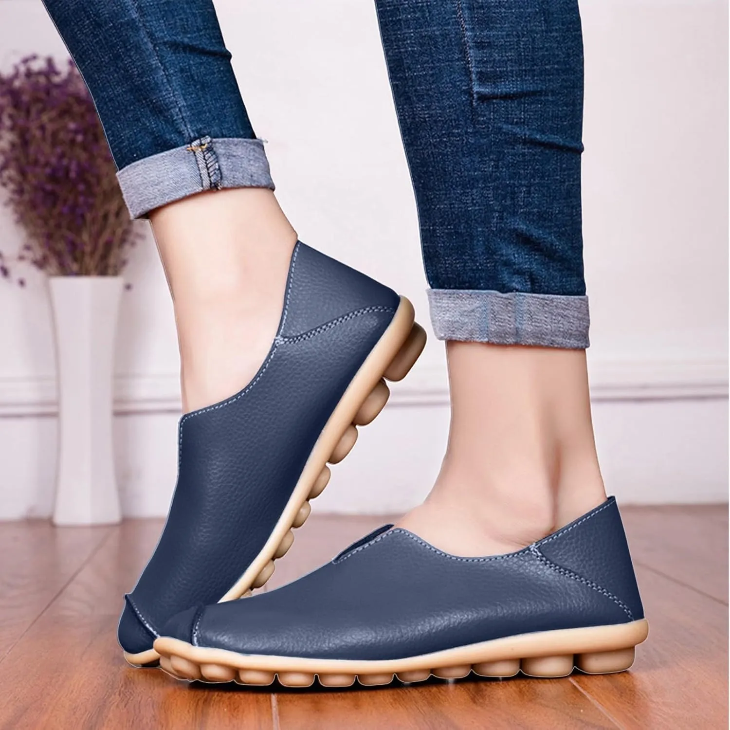 Women's Slip-On Loafers Lug Sole Non Slip Shoes Soft Lightweight Walking Driving Shoes Versatile Heeled Casual
