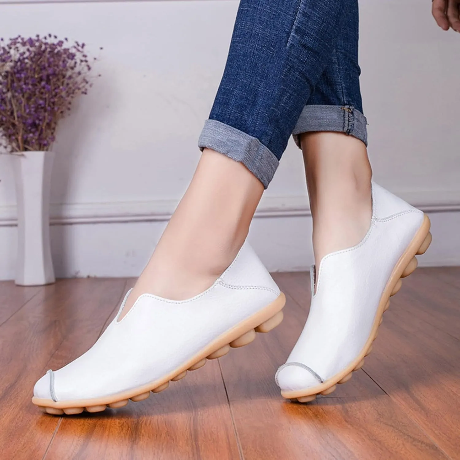 Women's Slip-On Loafers Lug Sole Non Slip Shoes Soft Lightweight Walking Driving Shoes Versatile Heeled Casual
