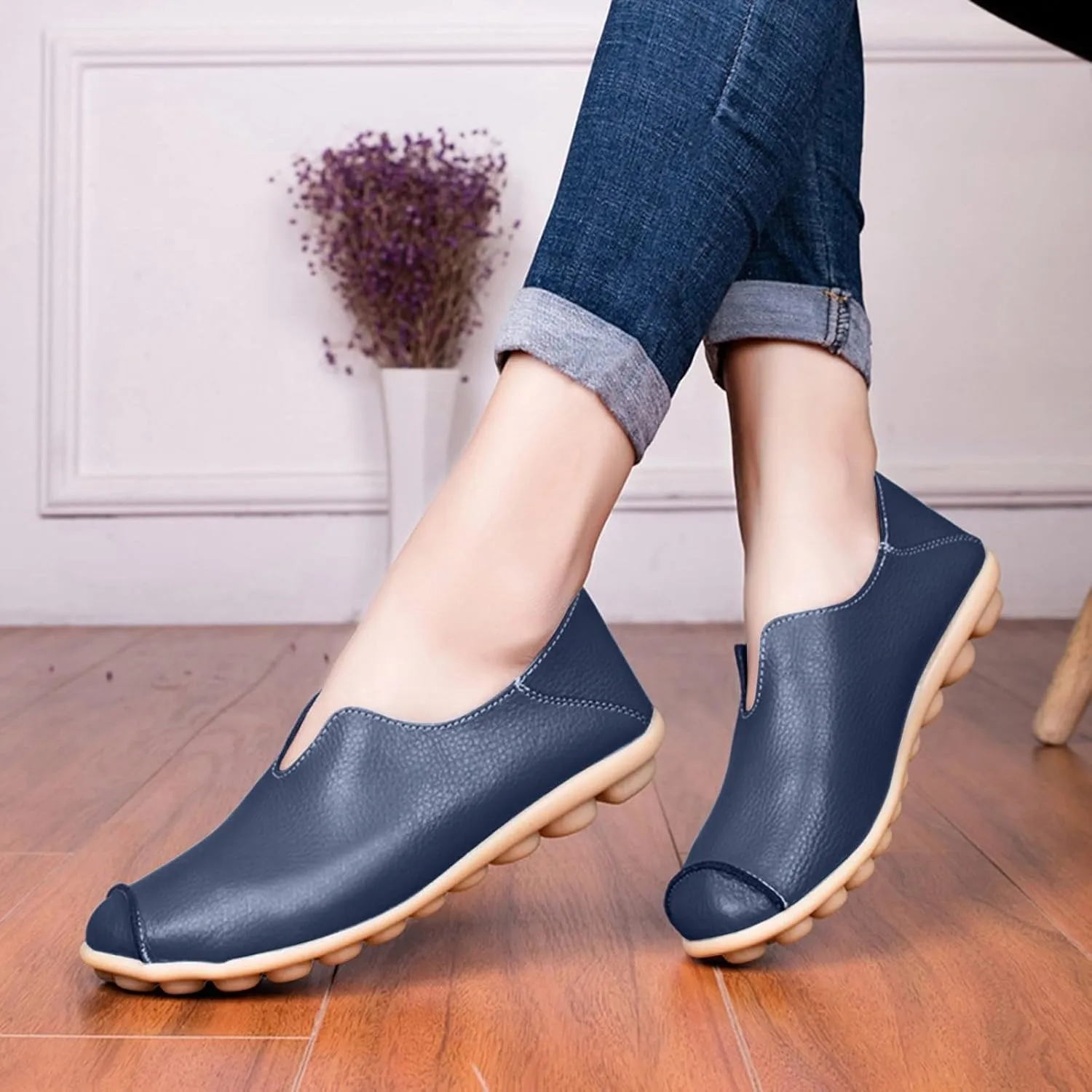 Women's Slip-On Loafers Lug Sole Non Slip Shoes Soft Lightweight Walking Driving Shoes Versatile Heeled Casual