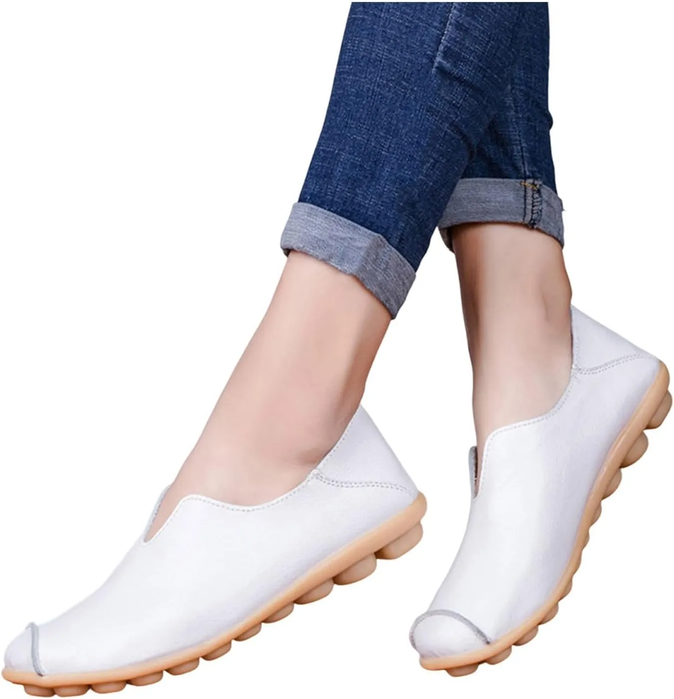 Women's Slip-On Loafers Lug Sole Non Slip Shoes Soft Lightweight Walking Driving Shoes Versatile Heeled Casual