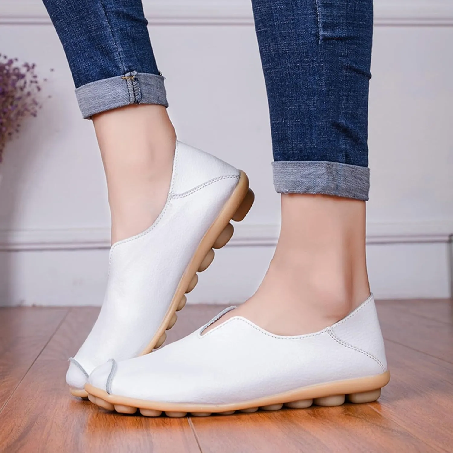 Women's Slip-On Loafers Lug Sole Non Slip Shoes Soft Lightweight Walking Driving Shoes Versatile Heeled Casual
