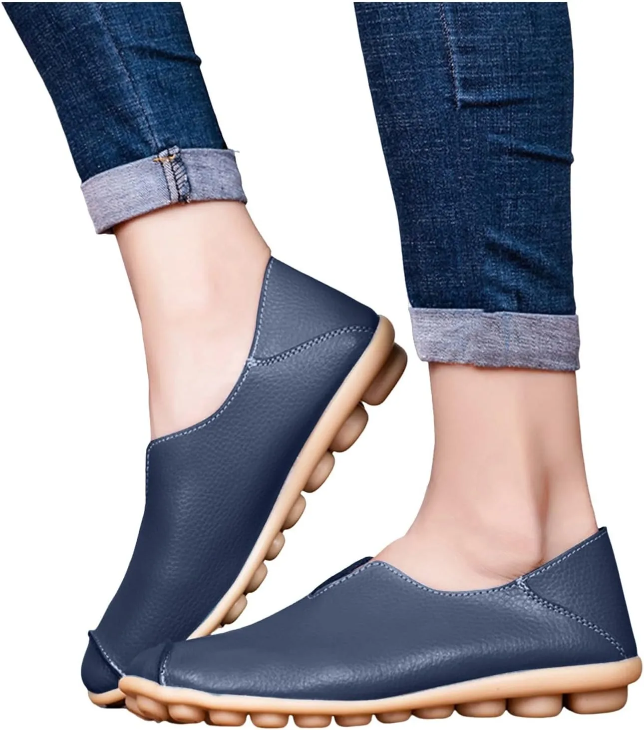 Women's Slip-On Loafers Lug Sole Non Slip Shoes Soft Lightweight Walking Driving Shoes Versatile Heeled Casual
