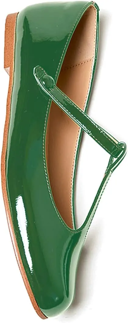 Women's Vintage Patent Leather Round Toe Cutout T-Strap Dress Flats Shoes Comfortable Causal Closed Toe Slip On Mary Jane Flats Pumps