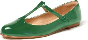 Women's Vintage Patent Leather Round Toe Cutout T-Strap Dress Flats Shoes Comfortable Causal Closed Toe Slip On Mary Jane Flats Pumps