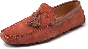 WOUND Mens Shoe Men's Loafers Tassel Genuine Leather Suede Vamp Round Toe Stitching Details Flat Heel Slip Resistant Flexible Lightweight Anti-Slip Casual (Color : Brown, Size : 7.5)