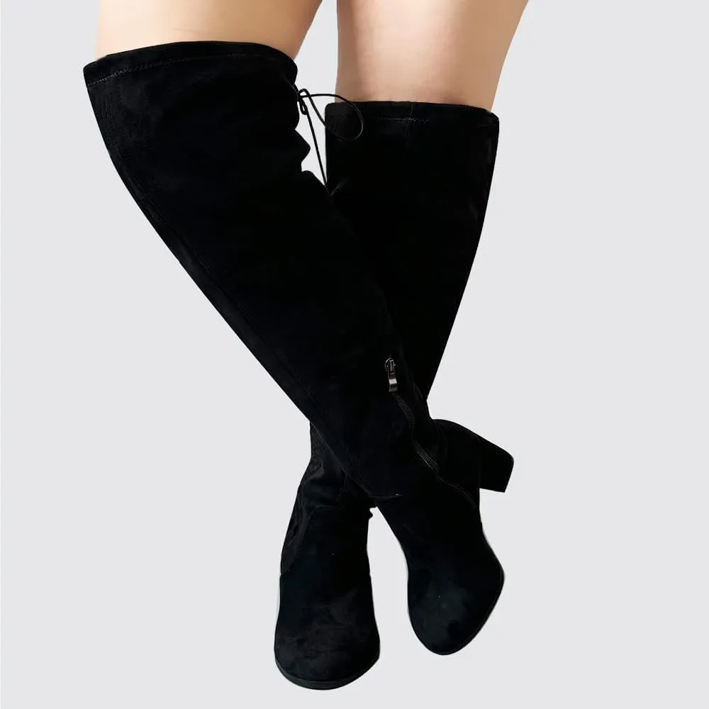 YING LAN Women's Wide Calf Over The Knee Pull On Chunky Block Heel Tall Boots