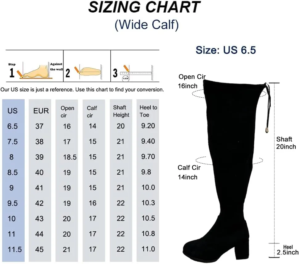 YING LAN Women's Wide Calf Over The Knee Pull On Chunky Block Heel Tall Boots
